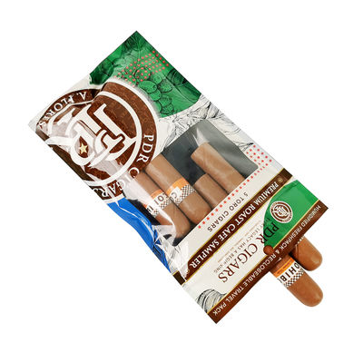 Nachschließbares Folien-Ziplock-Drei-Seiten-Siegel Naturblatt-Zigarrenfolie Feuchtigkeitsspender Kunststoff-Verpackungstasche mit klarem Fenster