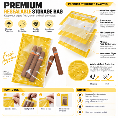 Innenfeuchtigkeitsblatt Kundenspezifische Zigarrentaschen Kundenspezifische personalisierte langlebige Feuchtigkeitskontrollverpackung kundenspezifisch bedruckte Zigarrentaschen