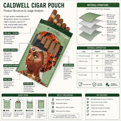 Cigar Humidor Bags Made with Foodgrade TPU PE Featuring Ziplock Design Offering Airtight Storage and Humidity Maintenance