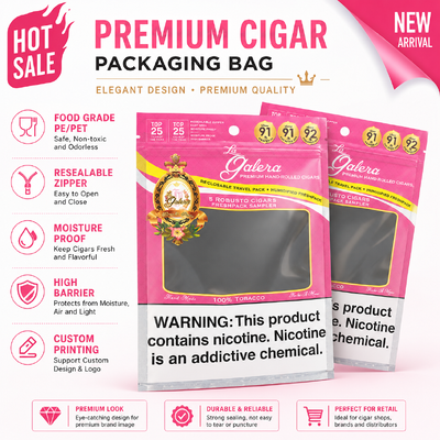 Volume 5 Cigars Cigar Humidor Bags Using OPP LDPE Laminated Material Custom Color Designed To Maintain Optimal Freshness