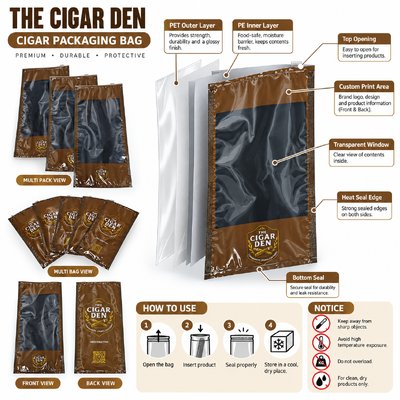 5 Zigarren Volumen Zigarren Humidor Taschen Reißfeste durchstichfeste Kunststoff-Reißverschlusstaschen Ideal für Zigarrenbefeuchtung und Lagerung