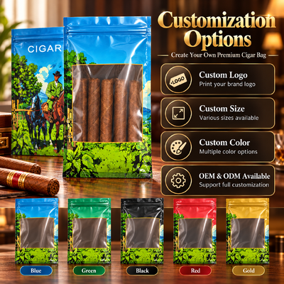 Large Cigar Humidor Bags produced with OPP LDPE Laminated Material ensuring effective cigar freshness preservation