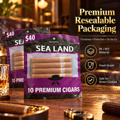 Tear-resistant and puncture-resistant plastic cigar bags medium size packaging option for cigars needing protection from environmental damage