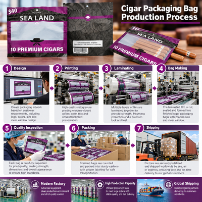 Tear-resistant and puncture-resistant plastic cigar bags medium size packaging option for cigars needing protection from environmental damage