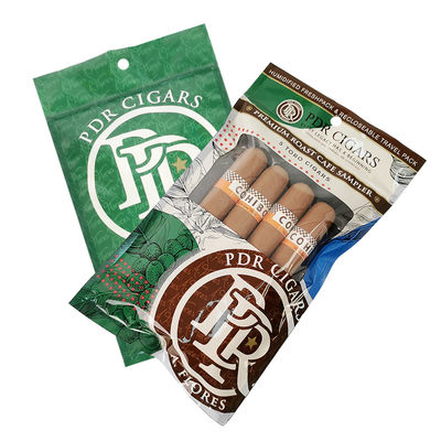 Nachschließbares Folien-Ziplock-Drei-Seiten-Siegel Naturblatt-Zigarrenfolie Feuchtigkeitsspender Kunststoff-Verpackungstasche mit klarem Fenster