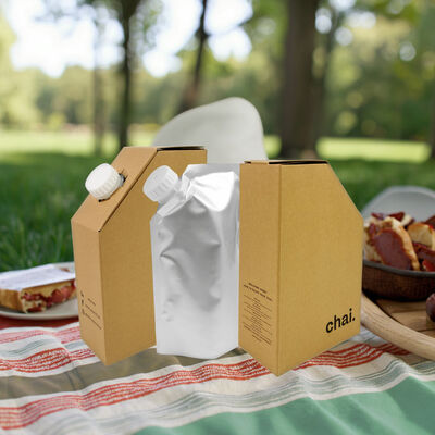 angepasste BIB-Taschen in Box mit texturisierter Oberfläche, die vor Kontamination und Verschüttungen in flüssiger Verpackung schützen